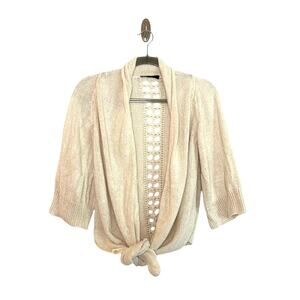Piazza Sempione Linen Silk Cream Crochet Tie Cardigan Sweater Sz 40/US 4 Italy
